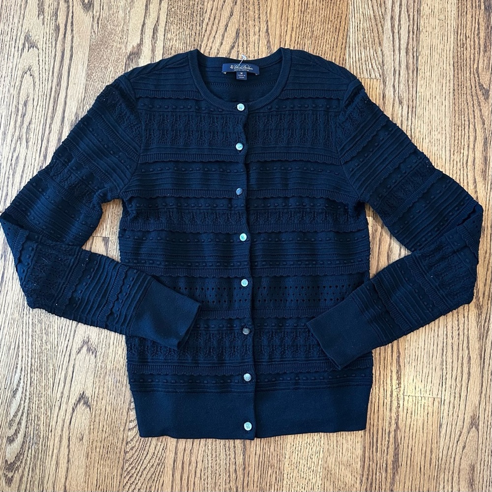 Brooks Brothers Black Textured Lightweight Button-Front Cardigan